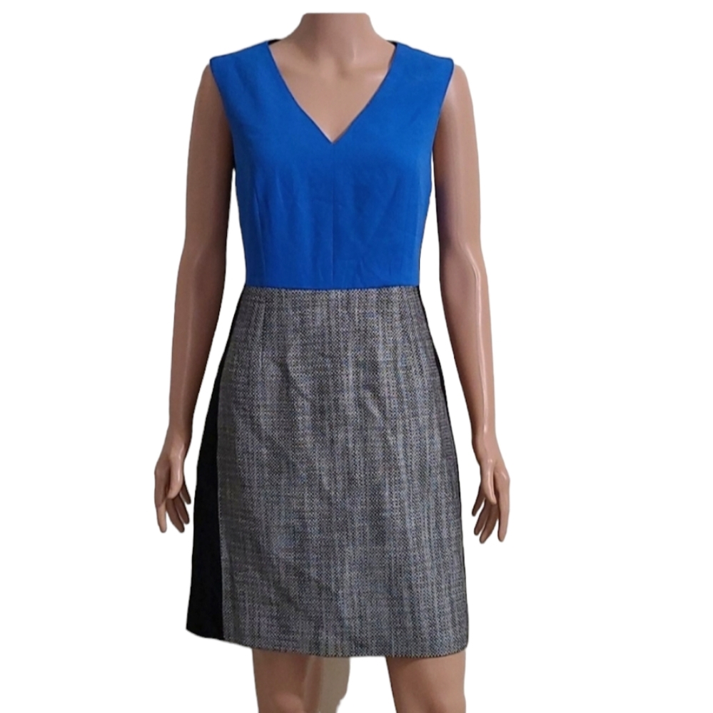 4C Anthropologie Dress Womens Blue Gray Colorblock V Neck Sleeveless Size 10